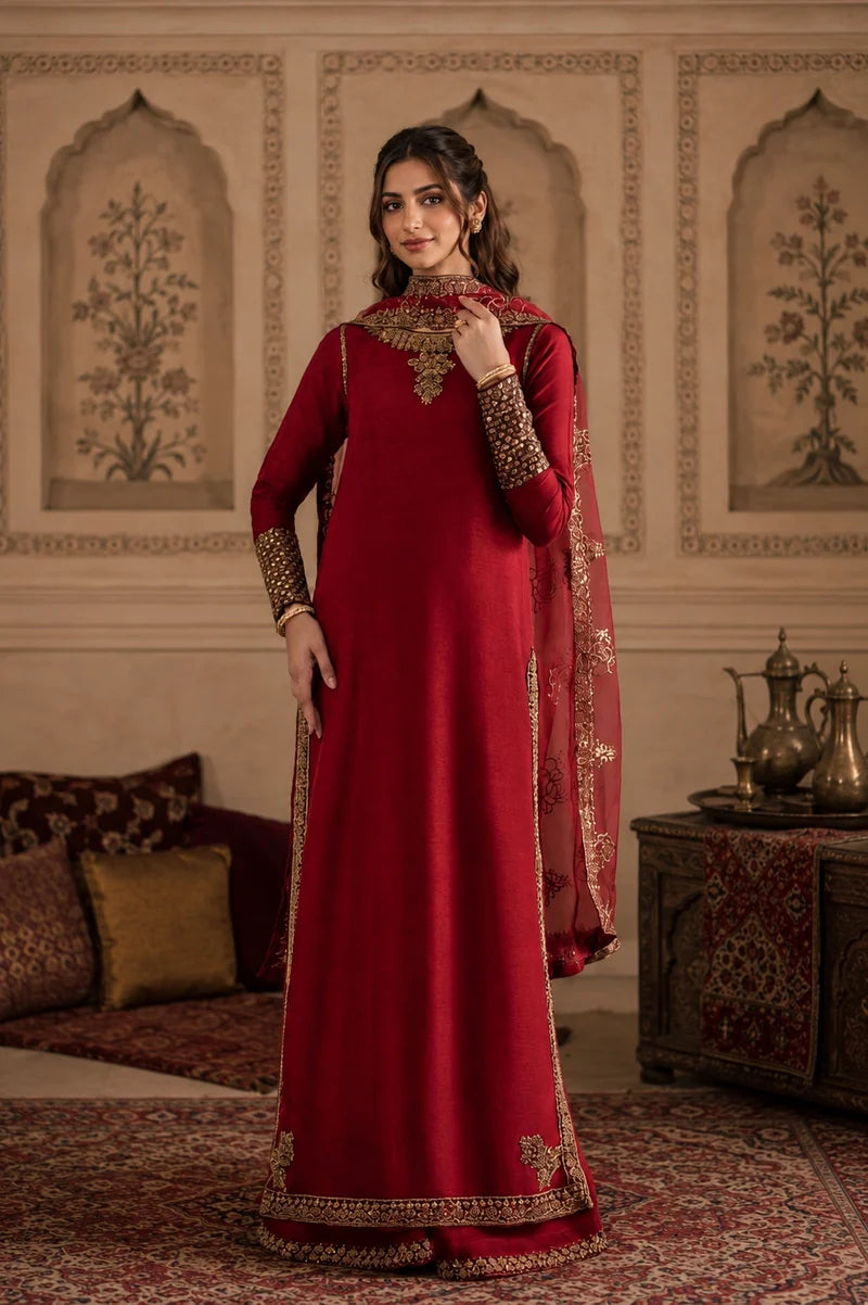 Mahrani Mahroon Ruby 3 Piece Maroon Lawn Suit - Luxury Pret