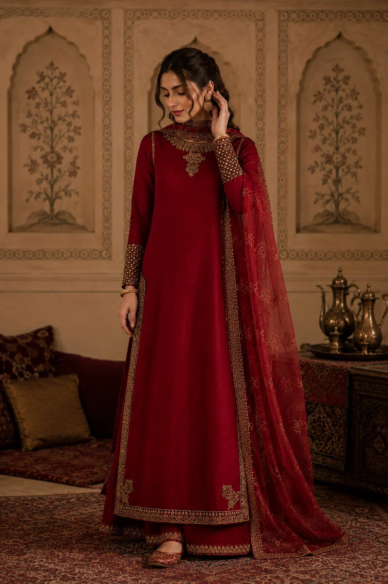 Mahrani Mahroon Ruby 3 Piece Maroon Lawn Suit - Luxury Pret