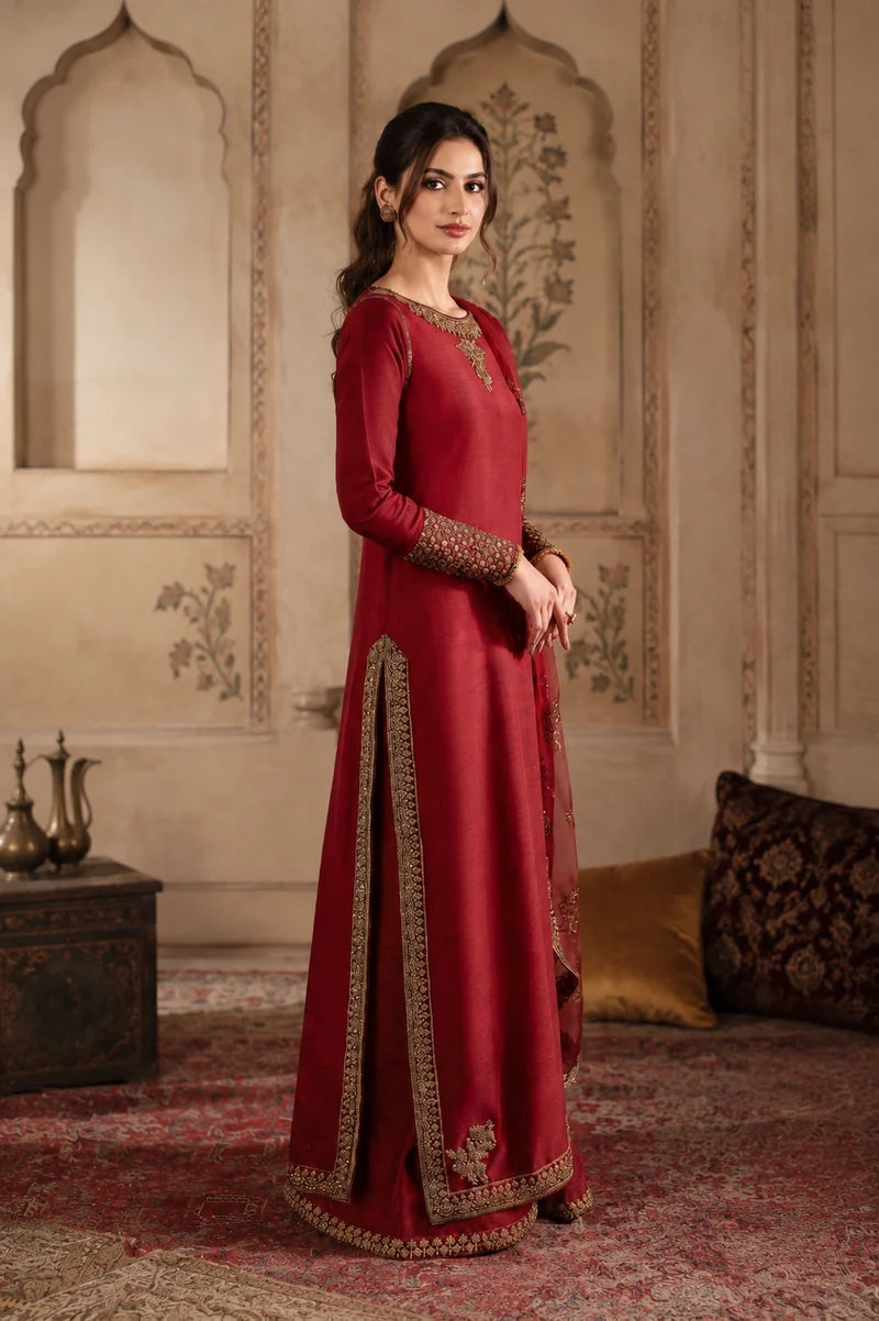 Mahrani Mahroon Ruby 3 Piece Maroon Lawn Suit - Luxury Pret