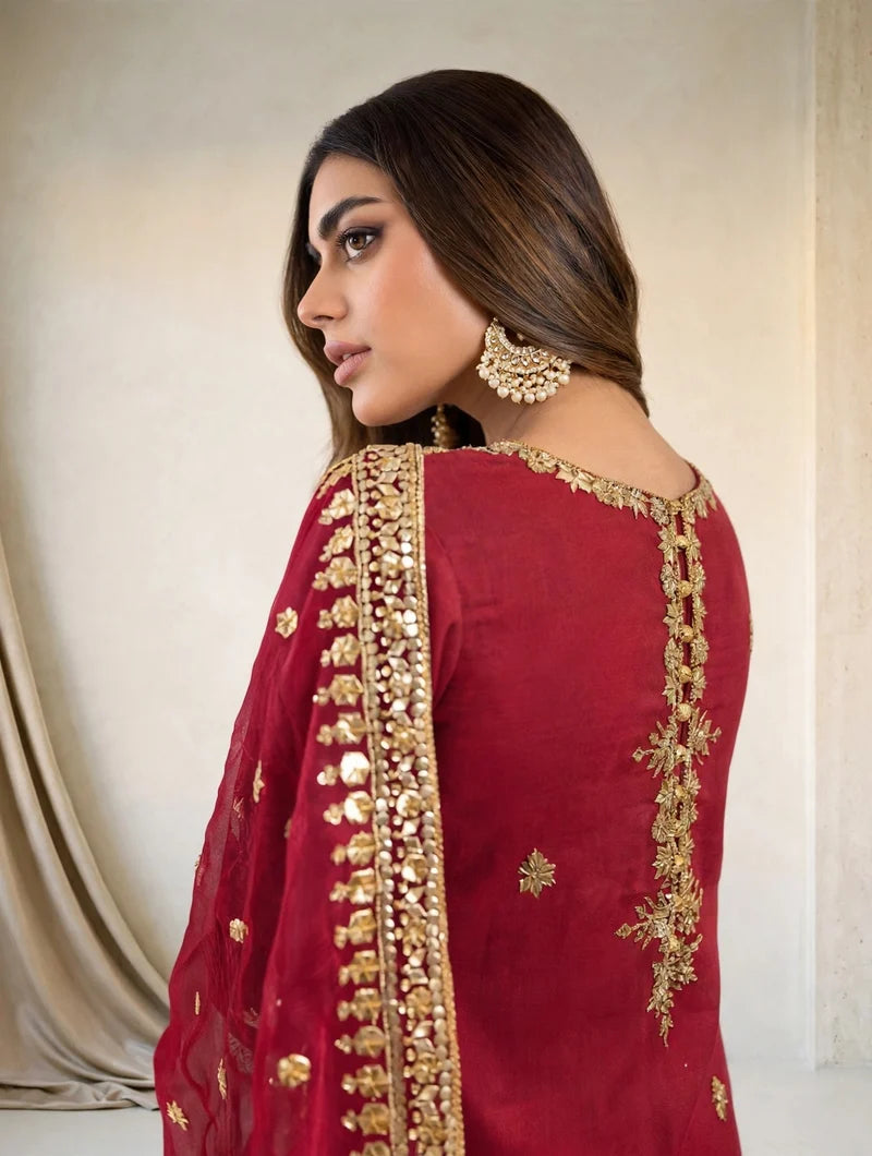 Mahrani Mahroon Zareen 3 Piece Dress | Mehroon Embroidered Lawn Suit