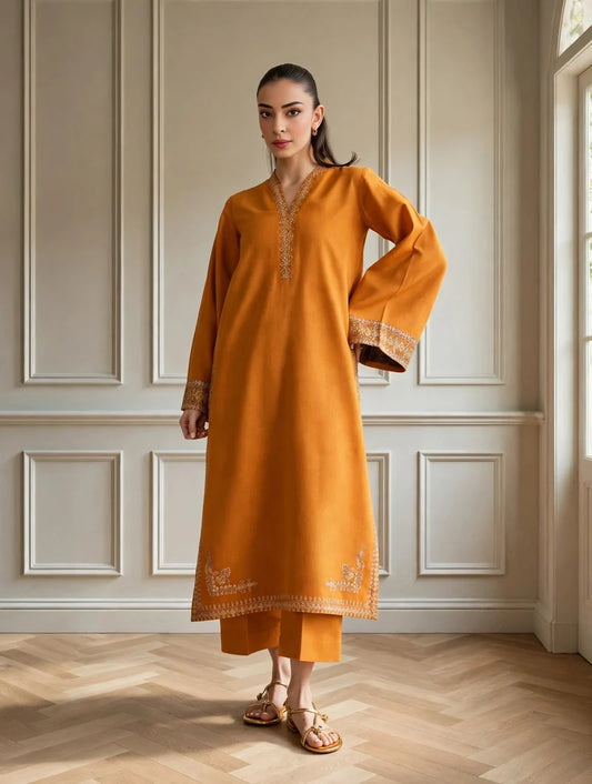 Mahrani Zarfishan Mustard Suit | Embroidered Lawn 3 Piece Festive Wear