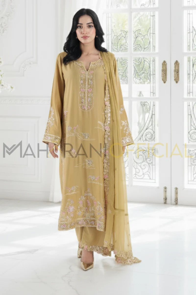 Mahrani Golden Dream 3 piece Embroidered Stitched suit