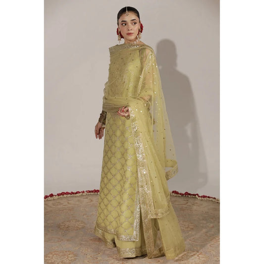 Mahrani Pistachio Crystal 3 Piece Embroidered Luxury Pret