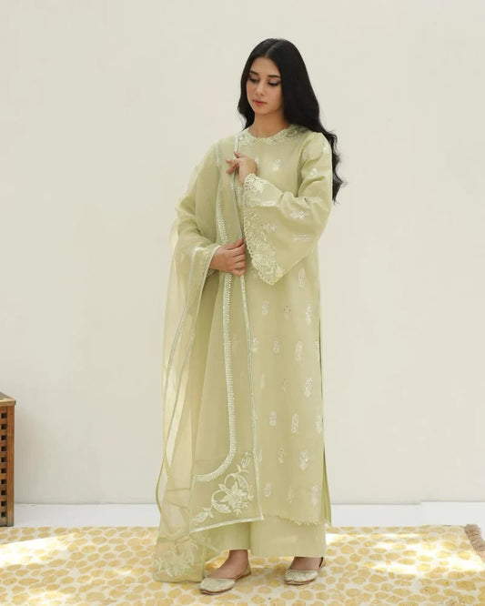 Mahrani Apple Green – Stylish 3 Piece Stitched embroidered Suit for Women