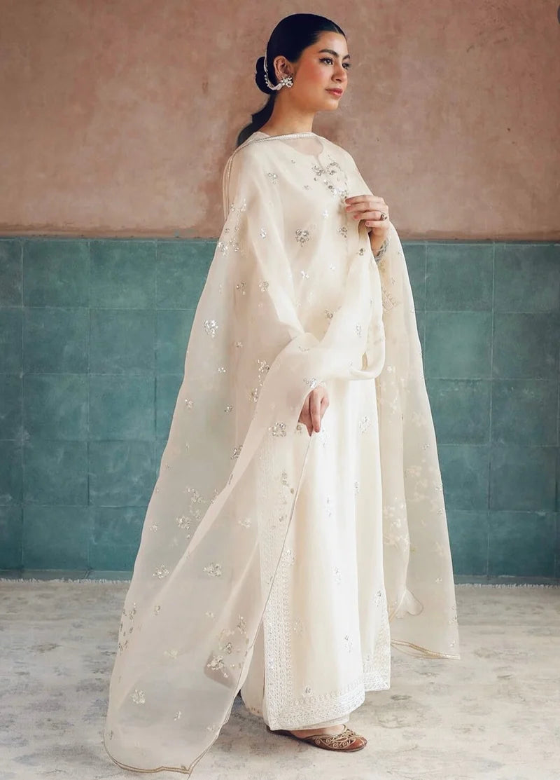 Mahari Noor-e-Eid Ivory Dress | Sequin Lace Trouser Festive Suit