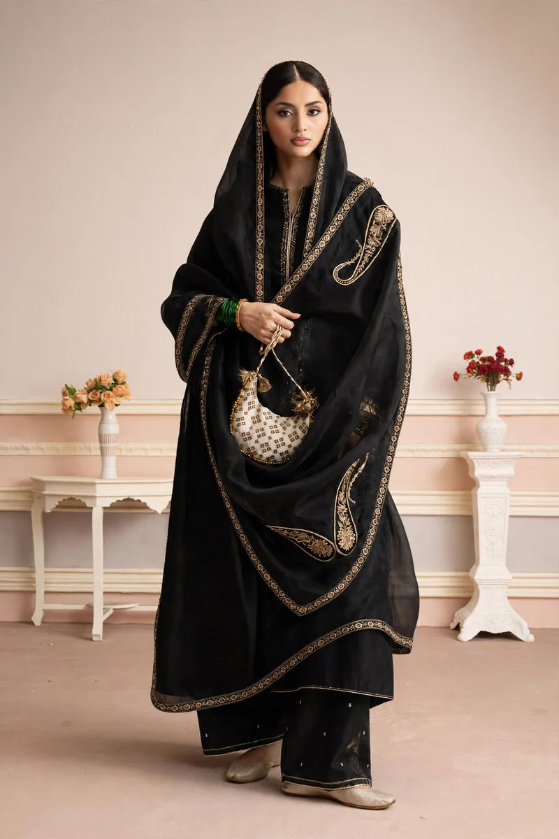 Mahrani Mehrunisa Black 3-Piece Stitched