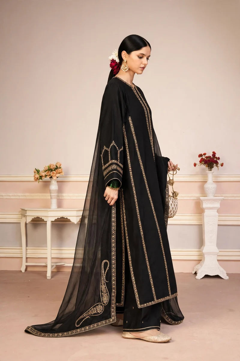 Mahrani Mehrunisa Black 3-Piece Stitched