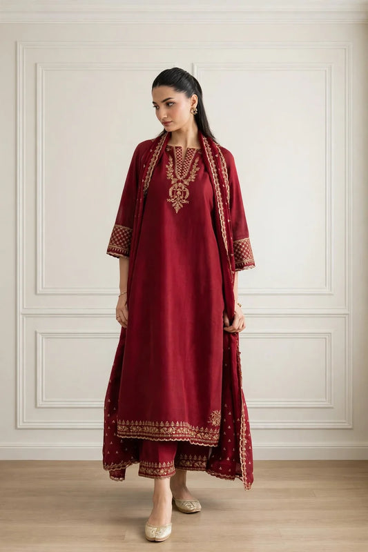 Mahrani Mahroon Mehar Maroon 3 Piece Lawn Suit | MAHARANI Official  1 review